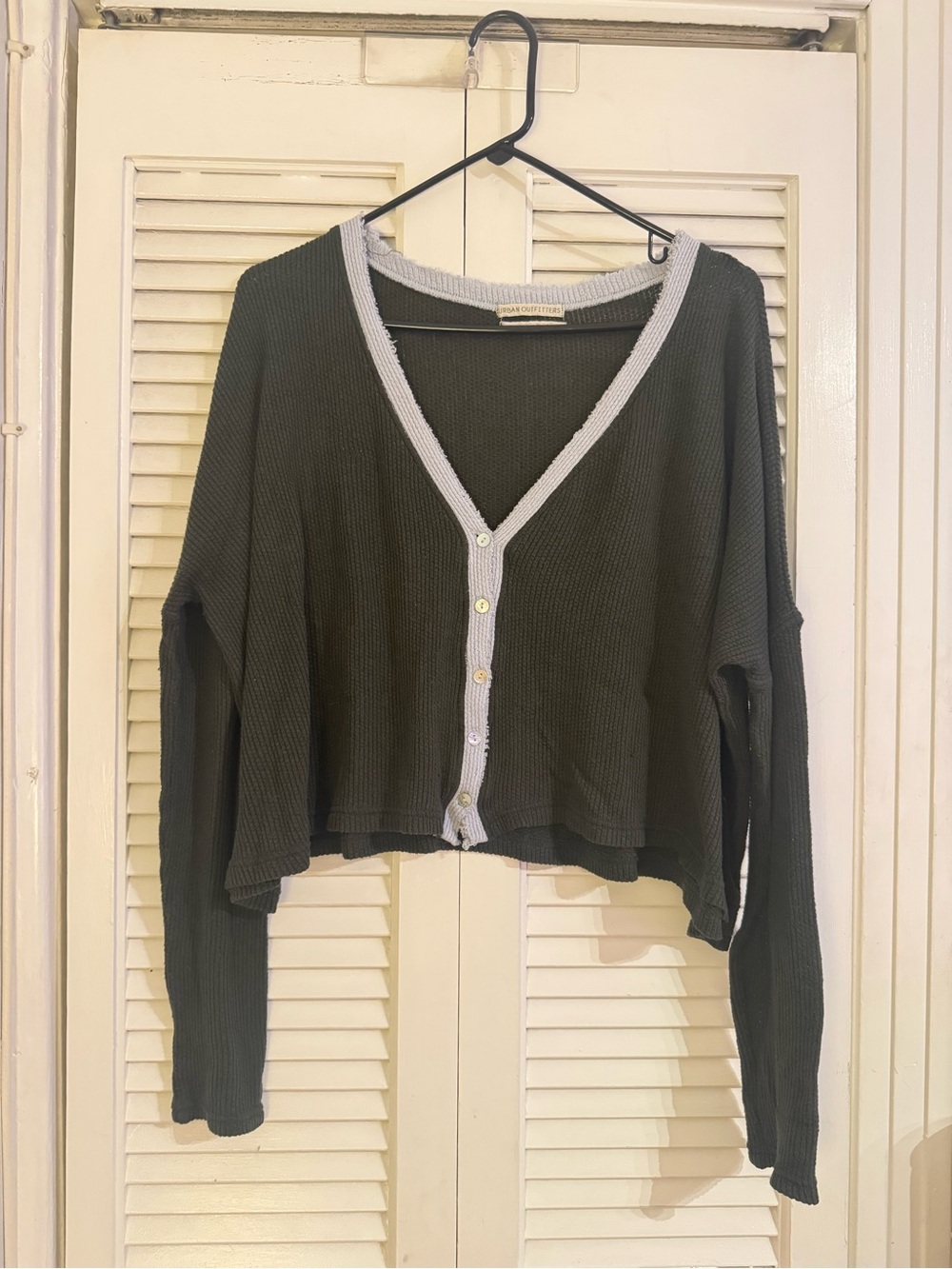 Forest Green and Teal Urban Outfitters Waffle-Knit Button-Up Cardigan Sweater